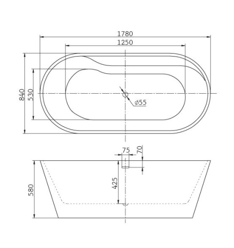 Ванна акриловая BelBagno BB14 178х84 отдельностоящая овальная - фото 3