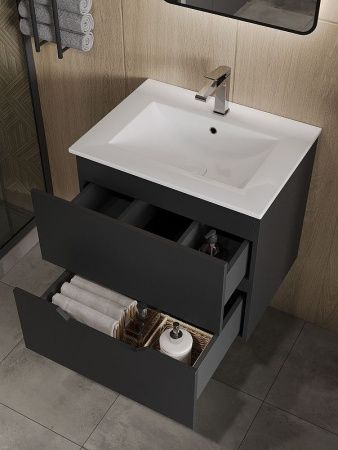 Тумба с раковиной Orange Line Li-60Tub+Ra 60х50 подвесная цвет черный