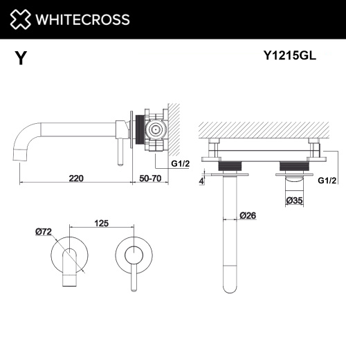 Смеситель для раковины Whitecross Y gold Y1215GL встраиваемый золото без термостата - фото 3