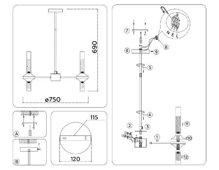 Люстра на штанге Ambrella Light Modern (Модерн) LH55353