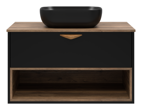 Тумба под раковину Brevita Bergen BER-07090-19-02-1Я 90х48х52 подвесная цвет черный/коричневый - фото 3