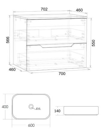 Тумба с раковиной Orange Line Li-70TugMDF+B03-600W 70х50 подвесная цвет серый