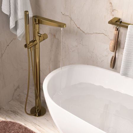 Смеситель для ванны и душа Wasserkraft Sauer 7100 7121 напольный золото