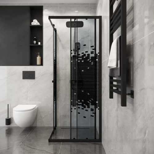Душевой уголок Niagara Eco NG-1008-14QBLACK 78х78 стекло с рисунком профиль черный матовый - фото 4