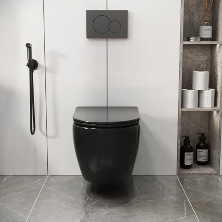 Унитаз подвесной Grossman Color GR-4411blackS черный глянцевый с сиденьем микролифт безободковый каскадный смыв