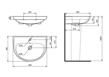 Раковина из сантехнического фарфора Santeri Прайм 131176S0011B0 70х50 подвесная цвет белый 1 отверстие под смеситель