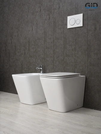 Унитаз приставной Gid Cuadrado 62240Y белый с сиденьем микролифт безободковый душевой смыв