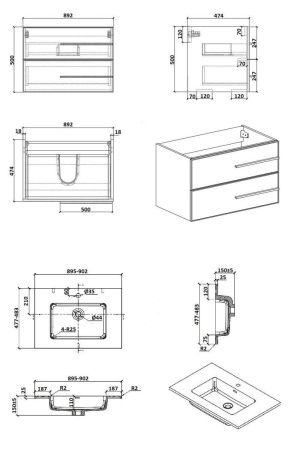 Тумба с раковиной Parly Bella Bella90 90х50 подвесная цвет белый