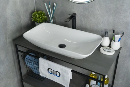 Раковина керамическая Gid Geométrico 51124 70х40 накладная цвет белый без отверстий под смеситель