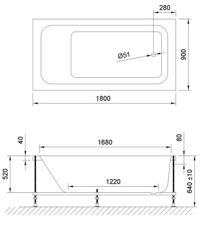 Ванна акриловая Royal Bath ACCORD RB627100 180х90 пристенная прямоугольная без каркаса