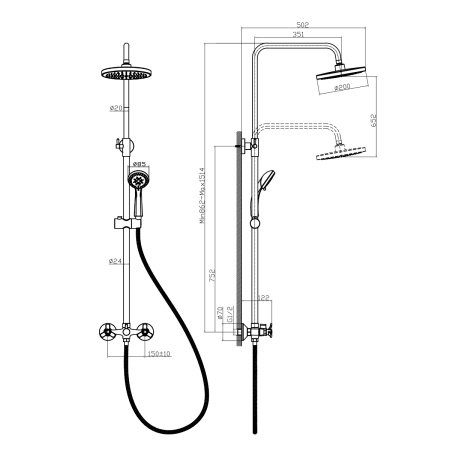 Душевая стойка Rossinka Q Q02-45 настенная цвет хром