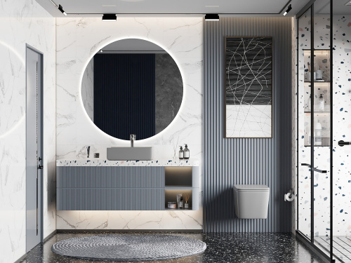 Унитаз подвесной Abber Rechteck AC1201MG серый матовый с сиденьем микролифт безободковый каскадный смыв - фото 3