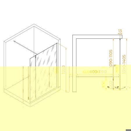 Душевая перегородка RGW Walk In 351005143-14 140х195 стекло прозрачное профиль черный