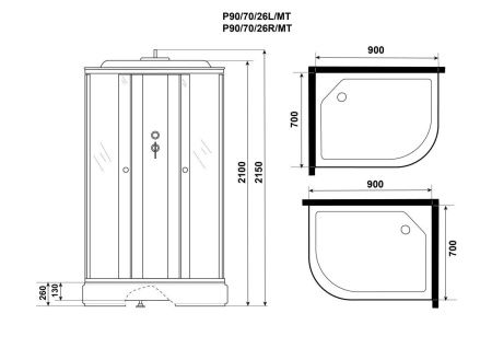 Душевая кабина Niagara Promo P90/70/26L/MT 90х70 асимметричная с крышей ориентация левая