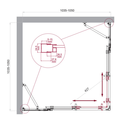 Душевой уголок BelBagno LUCE LUCE-A-22-80+25-C-Cr 105х105 стекло прозрачное профиль хром глянцевый без поддона - фото 2