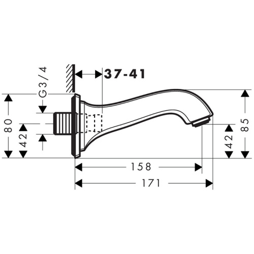 Излив на ванну Hansgrohe Metropol 13425000 настенный хром - фото 2