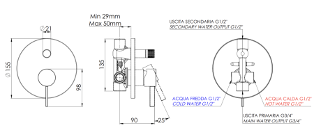 Смеситель для душа Remer Metrica MC09HXV встраиваемый в стену нержавеющая сталь