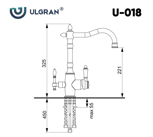 Смеситель для кухни Ulgran Classic U-018 Бронза на раковину Бронза без термостата - фото 2