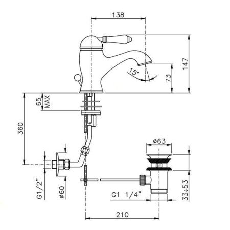 Смеситель Nicolazzi Petit Mont Blanc 3402BZ76 на раковину бронза