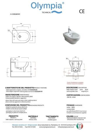 Биде подвесное Olympia Clear CLE220111 цвет белый