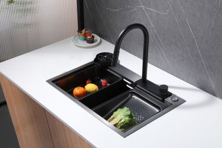 Кухонная мойка Abber Wasser Kreis AF2194B 70х45 цвет черный поверхность матовая