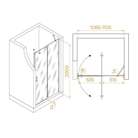 Душевая дверь RGW Hotel 350601411-110 110х200 стекло прозрачное профиль сатин