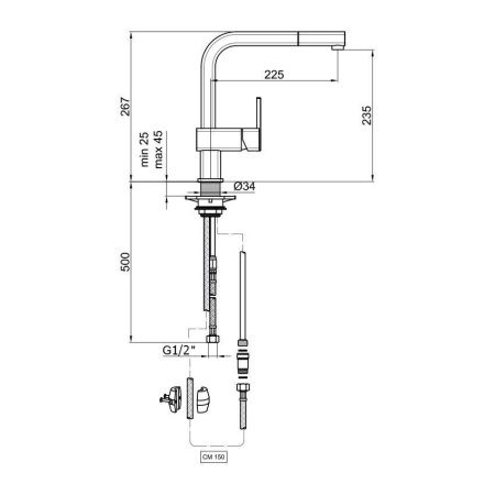 Смеситель для кухни Webert Kitchen Dado DA940302015 на мойку хром