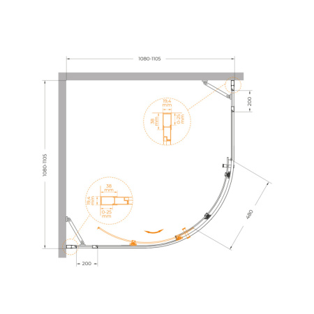 Душевой уголок Cezares MOLVENO MOLVENO-R-11-90+20-C-Cr-IV 110х110 стекло прозрачное профиль хром глянцевый без поддона