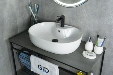 Раковина керамическая Gid Lago 51127 60х40 накладная цвет белый 1 отверстие под смеситель