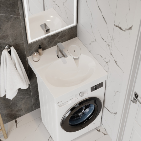 Раковина из литьевого мрамора Teymi Lori Pro T50412 59х59 над стиральной машиной цвет белый 1 отверстие под смеситель