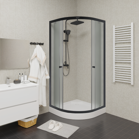 Душевой уголок Parly ZF81B 80х80 стекло матовое профиль черный с поддоном