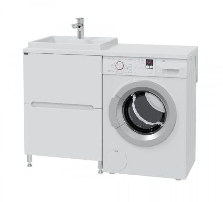 Раковина из искусственного камня СанТа Юпитер 900124 120х50 над стиральной машиной цвет белый 1 отверстие под смеситель