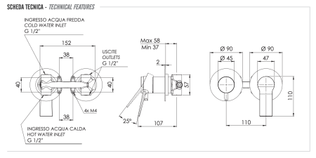 Смеситель для душа Remer Slash & Dot SL92ZPNO встраиваемый в стену черный без термостата