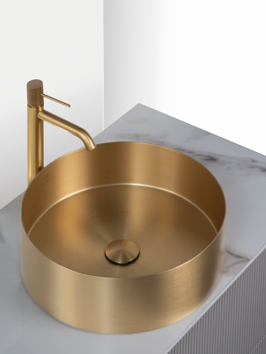 Раковина из нержавеющей стали AltroBagno Luna AltroBagnoLuna001001OrSp 40х40 накладная цвет золото матовое - фото 4