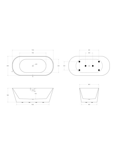 Ванна акриловая BelBagno BB716-1700-800 170х80 отдельностоящая овальная с ножками - фото 5