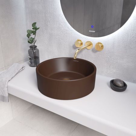 Раковина из сантехнического фаянса Grossman Color GR-3013BRM 40х40 накладная цвет коричневый без отверстий под смеситель