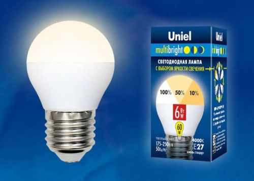 Лампа светодиодная Uniel Multibright G (Мултибригхт Г) LED-G45-6W/WW/E14/FR/MB PLM11WH картон - фото 2