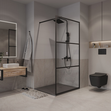 Душевая перегородка Niagara Nova NG-688-12BLACK 120х195 стекло прозрачное с рисунком профиль черный матовый