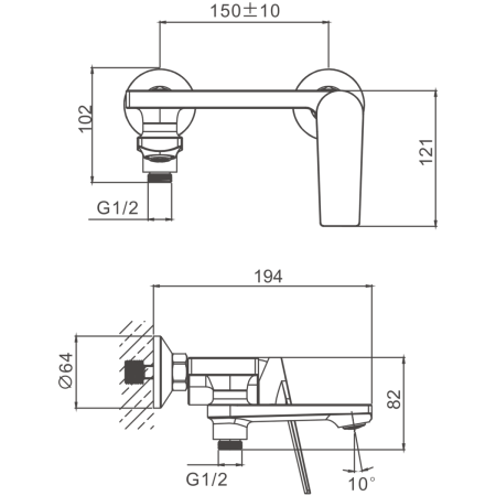 Смеситель для ванны и душа BELZ B60533-7 настенный черный