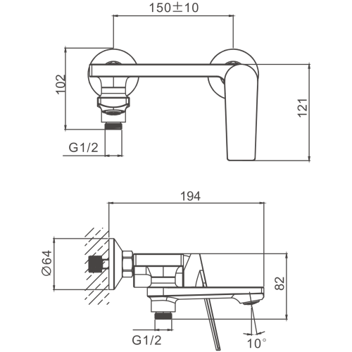 Смеситель для ванны и душа Belz B533 B60533-7 настенный черный - фото 2