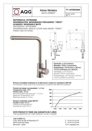 Смеситель для кухни AQG NOX TREND 05TRE500IS на столешницу никель