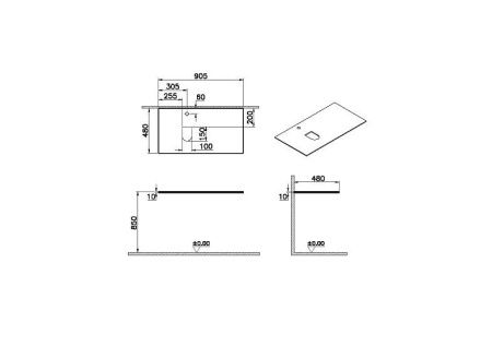 Столешница Vitra Origin 65713 90х50 накладная цвет белый