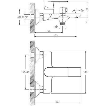 Cмеситель для ванны и душа Haiba HB60505 настенный хром