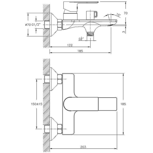 Cмеситель для ванны и душа Haiba HB60505 настенный хром - фото 2
