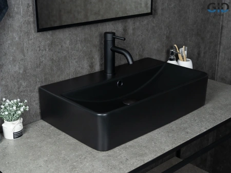 Раковина керамическая Gid Geométrico 53361 60х40 накладная цвет черный 1 отверстие под смеситель