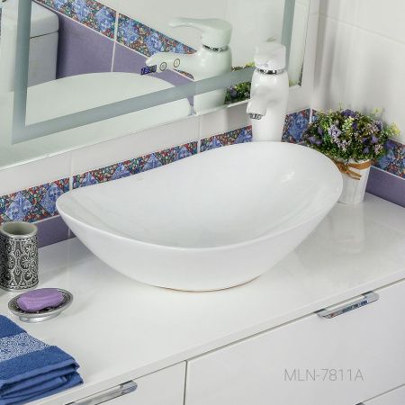 Раковина из сантехнического фарфора Melana 320354-805 60х40 накладная цвет белый без отверстий под смеситель