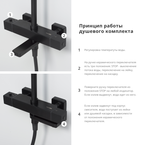 Душевая стойка WasserKRAFT  A29901 настенная цвет черный - фото 2