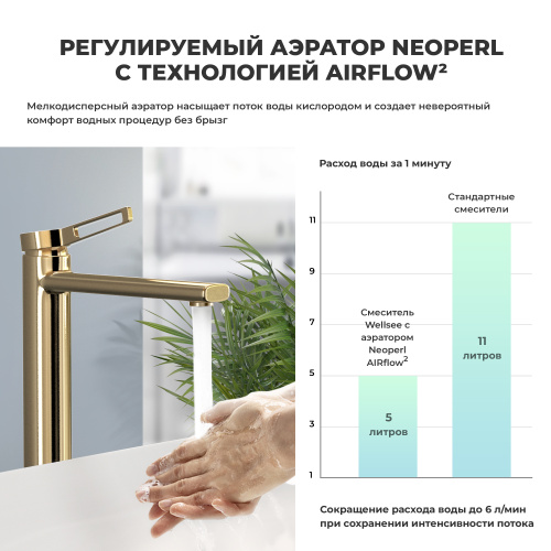 Смеситель Wellsee ONCE! and forever 182408000 на столешницу золото - фото 3