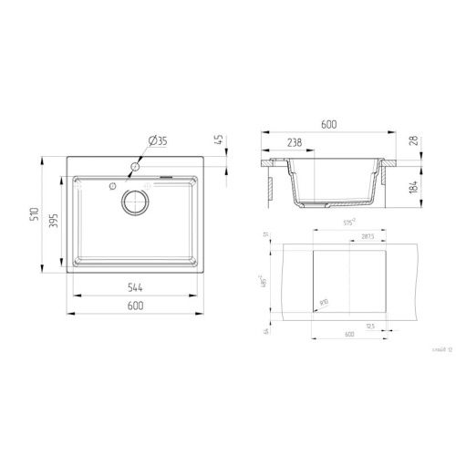 Кухонная мойка Grandex Aqua 500505 60х51 цвет черный металлик поверхность матовая - фото 3