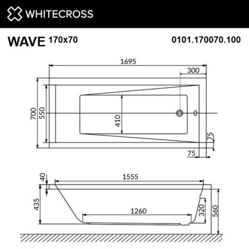Ванна акриловая Whitecross WAVE 0101.170070.100 170х70 пристенная прямоугольная - фото 4